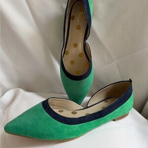 Boden Green and Navy Suede Flats